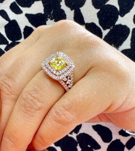 Cushion Cut Simulated Diamond Engagement Ring Halo 14K Rose Gold Bridal 3.20ctw - Picture 2 of 12