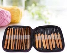 20 PCS Bamboo Handle Crochet Hook Kits Knitting Needle Sewing Set Weave Craft US