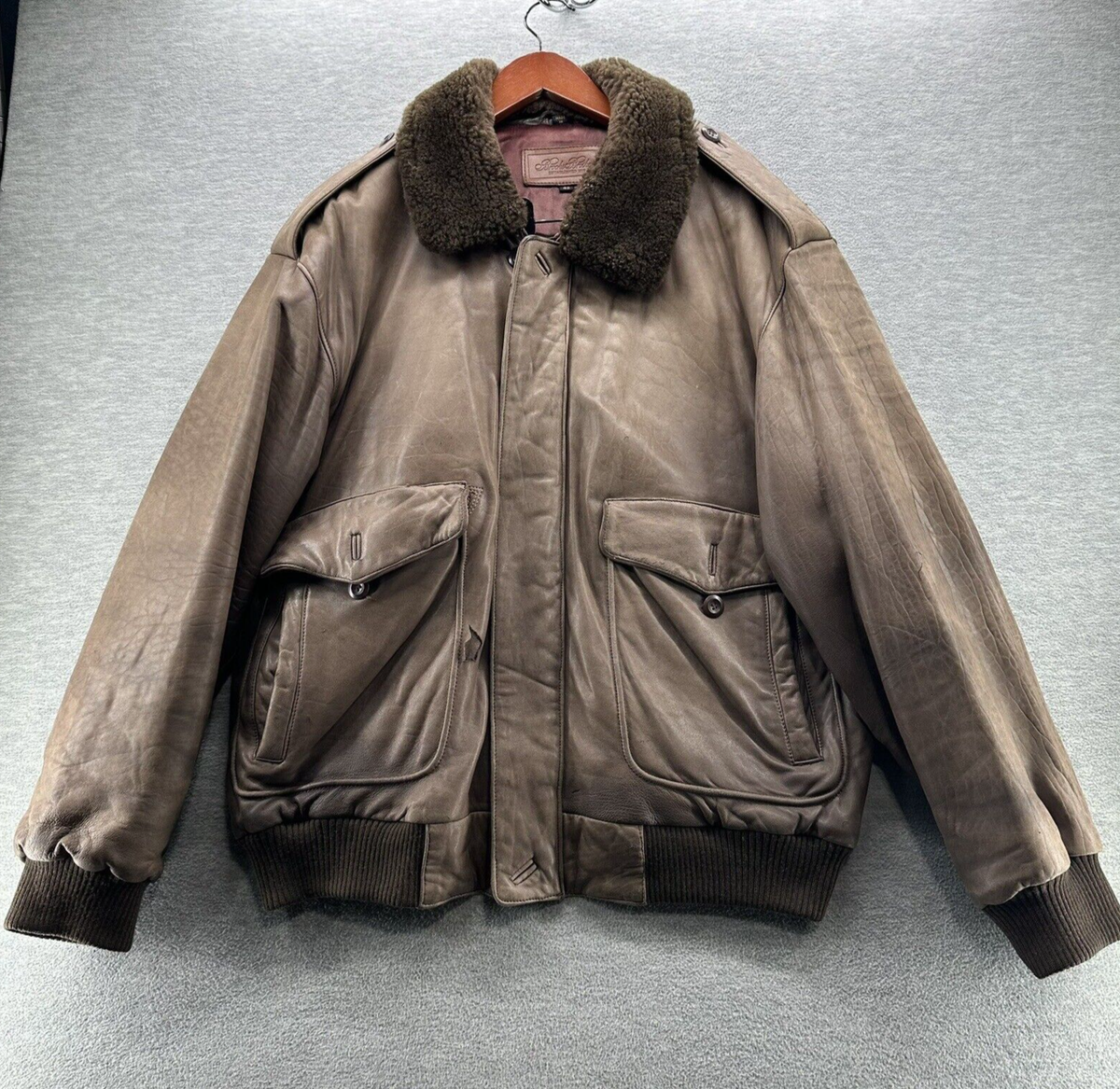Vtg BROOKS BROTHER- Men's Brown Leather Bomber Flyers Jacket