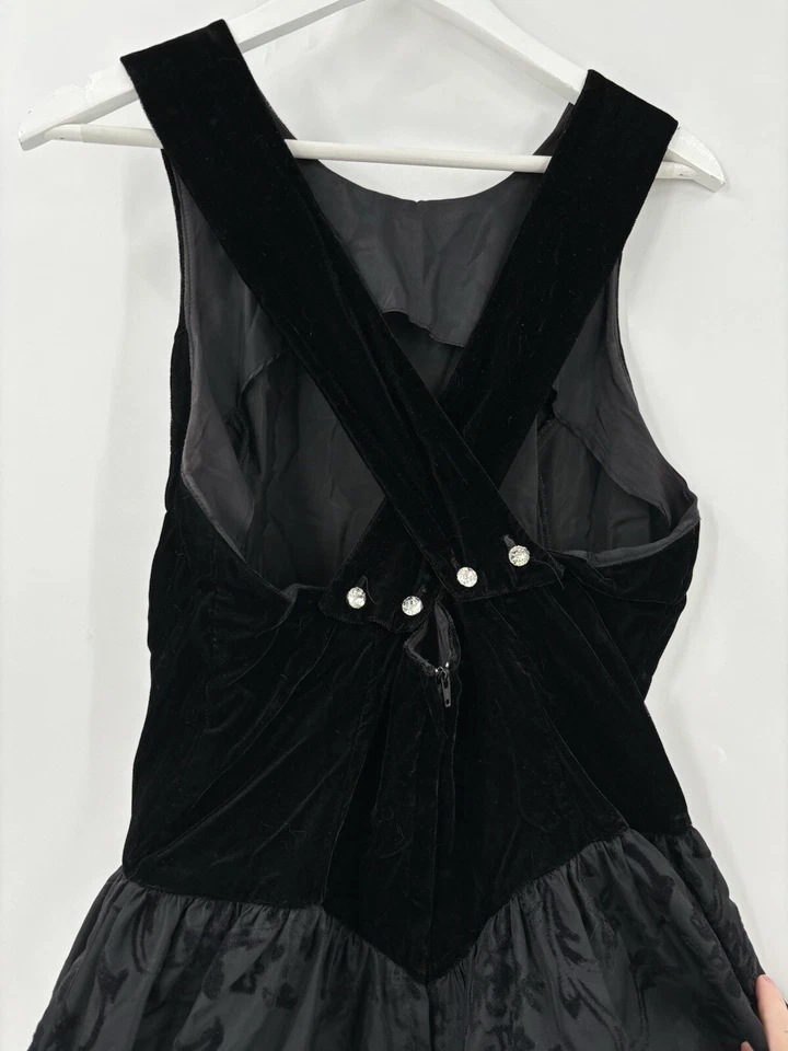 Vestido de noche floral de terciopelo negro grande Scott McClintock vintage para mujer Foto 4 de 4