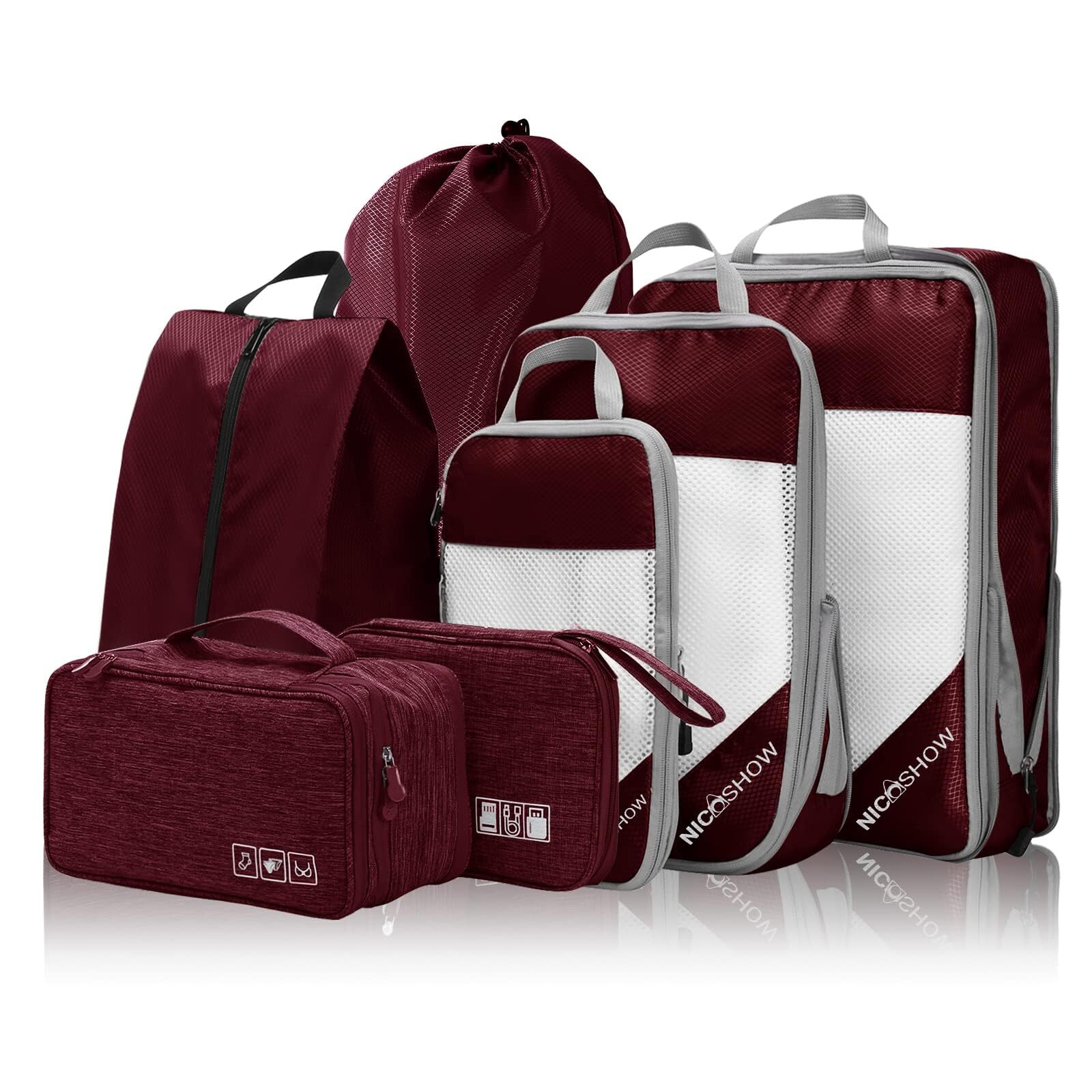 Compression Packing Cubes for Travel, 7 Set Luggage Organizers with 3 Compres...-image