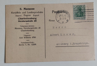 Berlin CHARLOTTENBURG Werbekarte Im/Export S. Manasse,1916              377