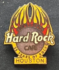 Hard Rock Cafe Houston - 25 Years of Rock HRC Logo Pin w/ Yellow & Red Flames