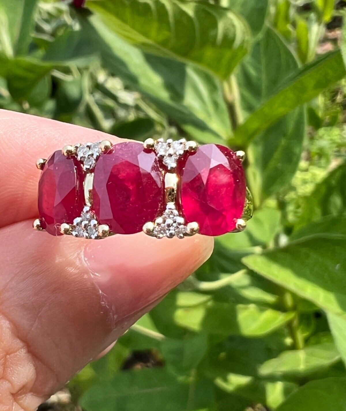 14K GOLD TRILOGY “PAST PRESENT FUTURE “ RUBY DIAM… - image 12