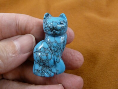 (Y-CAT-SIC-566) Blue sitting CAT gemstone kitten STONE carving figurine cats