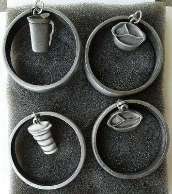 NOS Tupperware Charms Pewter Napkin Rings Set of 4 - Vintage Consultant Award