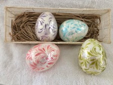 MacKenzie Childs CAPIZ EASTER EGGS BUNNY HOP SCROLL SET of 4 w/Mesh Crate NEW 