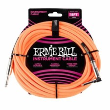 ERNIE BALL BRAIDED INSTRUMENT CABLE - STRAIGHT/ANGLE - NEON ORANGE 18FT - P06084