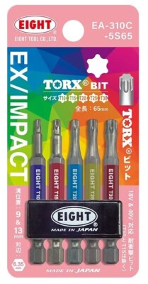 EIGHT 1/4'' TORX DRIVER BIT SET LENGTH 65mm (T10,T15,T20,T25,T30) EA-310C-5S65