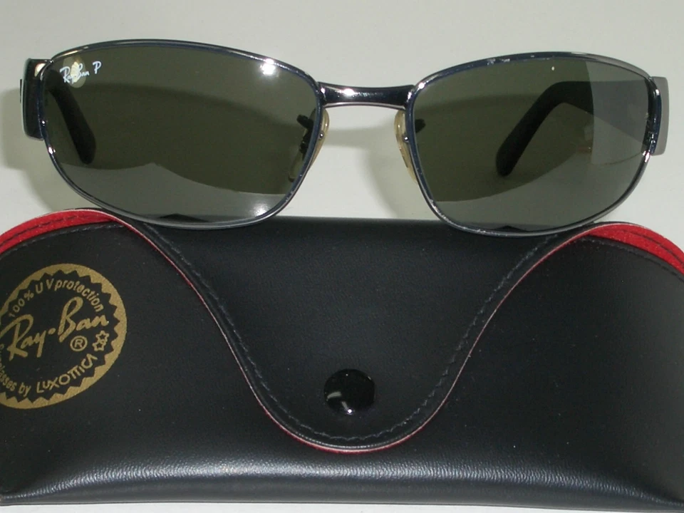 RAY BAN RB3141 LEATHER II 60[]18mm GUNMETAL POLARIZED SPORT WRAPS SUNGLASSES NEW - Image 3 of 4