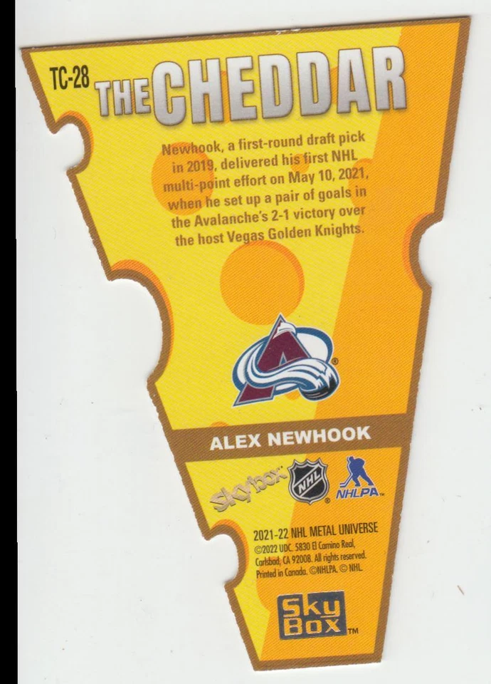 2021-22 Skybox Metal Universe The Cheddar Alex Newhook Colorado Avalanche #TC-28 - Image 2 of 2