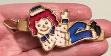 Vintage RAGGEDY ANDY Enamel Gold Tone HAIR CLIP BARRETTE by MAMSELL 2-1/4  