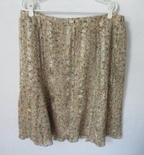 Talbots Woman olive green silk geo knee length gored lined skirt Sz 18W