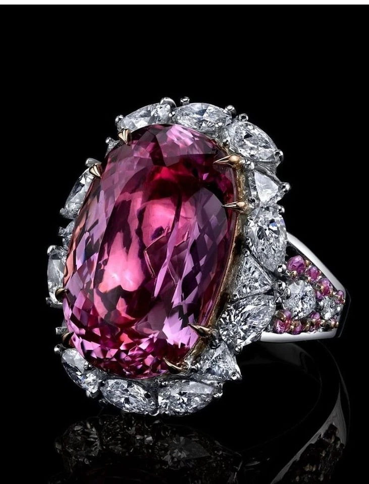 Beautiful Halo Style With Lab-Created Pink Ruby & White Sapphire Wedding Ring - Image 3 of 4