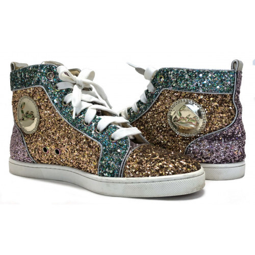 Christian Louboutin アートプリント 　36 Christian Louboutin White/Pink Lip Print Canvas and Strass