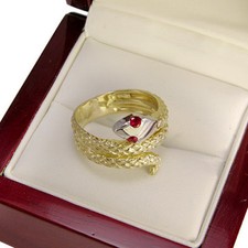 18k Solid Two-Tone Gold Snake Ruby Eye Serpent Ring 7 to14 1699.00