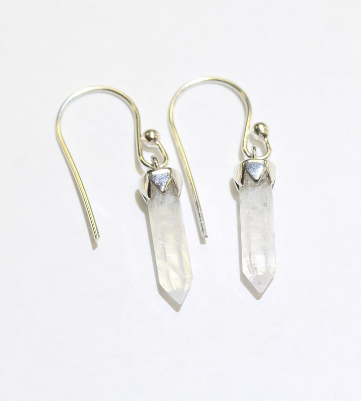 New 925 sterling silver Natural Labradorite Crystal chakra dangle earrings 1.7g