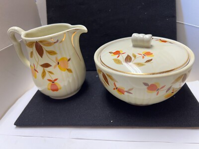 2pc Set Hall's Jewel Tea Superior Autumn Leaf Creamer, Sugar Bowl or Grease Jar