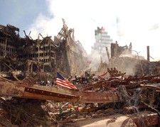 AMERICAN FLAG AND RESCUE WORKERS AT GROUND ZERO 11x14 GLOSSY PHOTO PRINT
