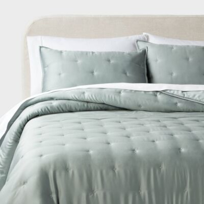 Threshold Lyocell Satin Comforter Set Cooling Breathable Solid, Teal Green, King
