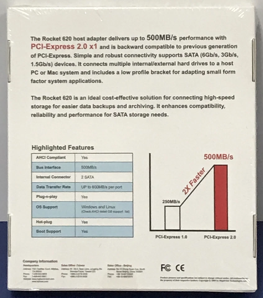 HIGHPOINT ROCKET 620 DUAL PORT SATA 6GB/S PCI-EXPRESS 2.0 HOST ADAPTER NEW - Image 2 of 2