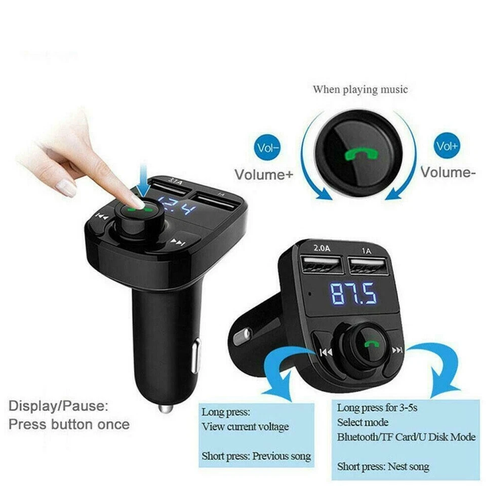 Car Wireless Bluetooth FM Transmitter MP3 Player USB Car Charger Adapter UK - Image 4 of 4
