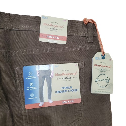 Pantaloni RESISTENTI ALLE INTEMPERIE da uomo 36X32 marroni velluto a coste casual elasticizzati vestibilità diritta preppy - Foto 6 di 7