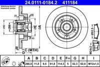 ATE 24.0111-0184.2 Bremsscheibe FüR Renault
