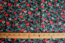 RED FLOWERS FIR PRINT ON BLACK 100 COTTON FABRIC 60X44 INCHES 1.6 YARDS
