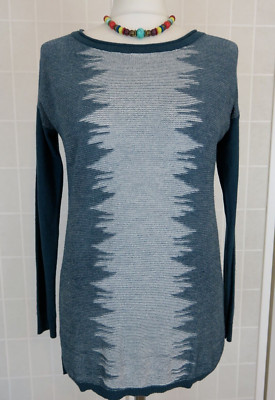 Linea Pullover Gr. XS grün weiß Ikat Baumwollmischung 10% Seide Strick Langarm