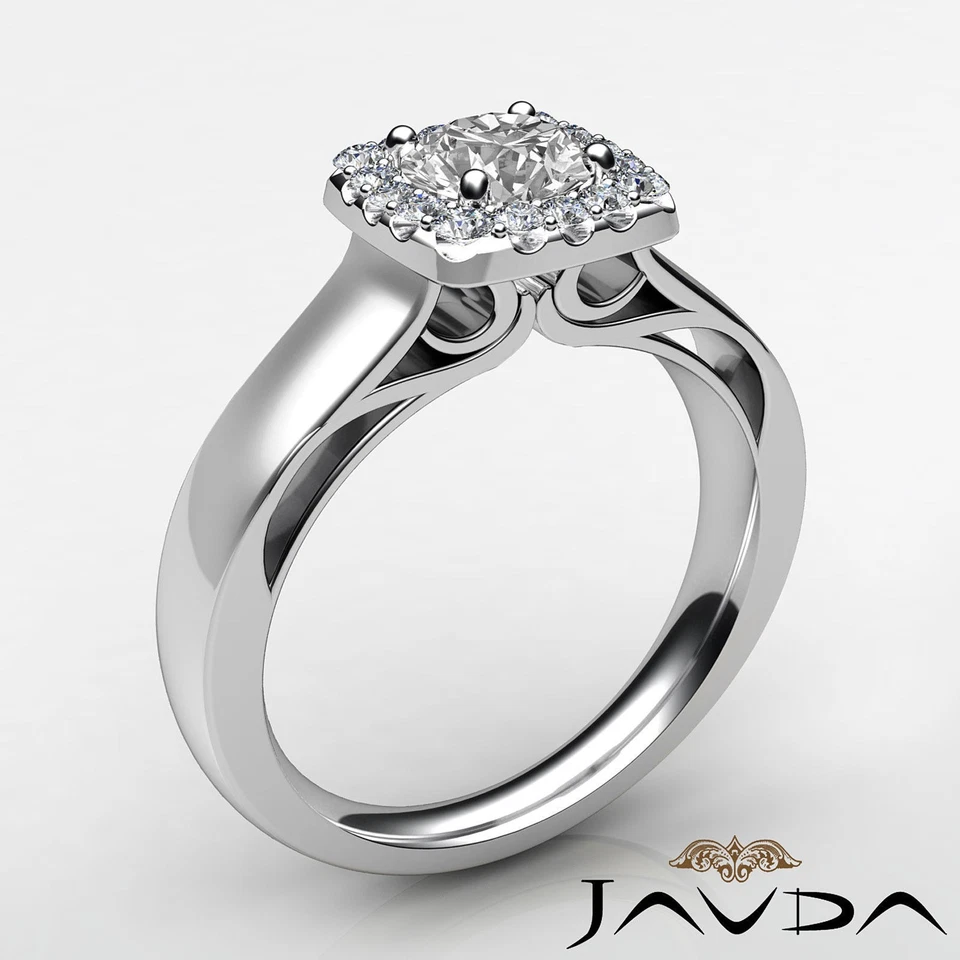 Halo French U Pave Filigree Shank Round Diamond Engagement Ring GIA E SI1 0.7 Ct Foto 2 de 4