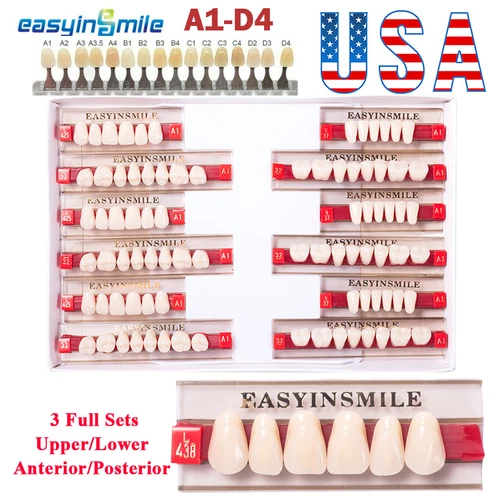 3/8/16 Set Dental Acrylic Resin Denture Teeth Upper Lower Full Set ShadeA1/A2/A3