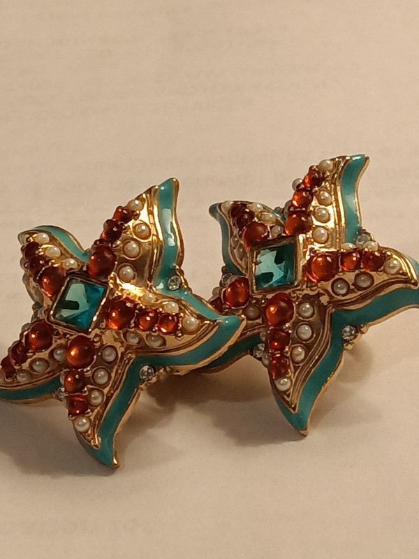 KJL KENNETH J. LANE Coral Turquoise Pearl Starfish Clip Earrings Set