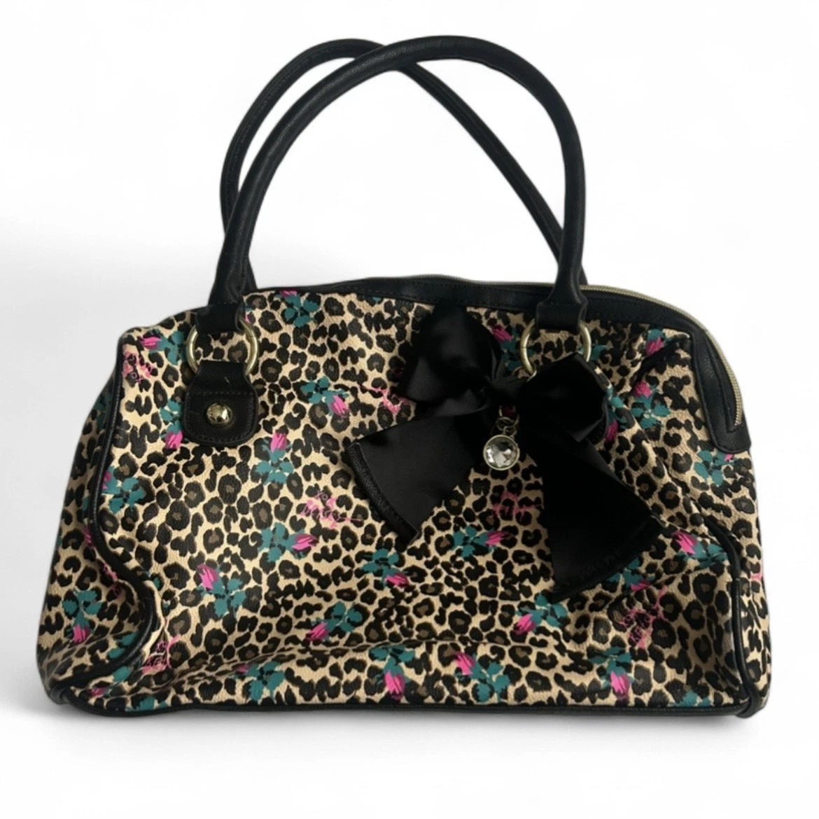 Borsa A Tracolla Betsey Johnson Nera Con Dettagli Leopardo