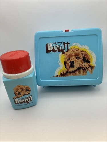 Vtg 1974 Thermos Joe Camp's Benji Blue Plastic Lunchbox with Matching Bottle