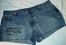 Ed Hardy Denim Shorts Floral Born Free Swallow Heart Sz XL