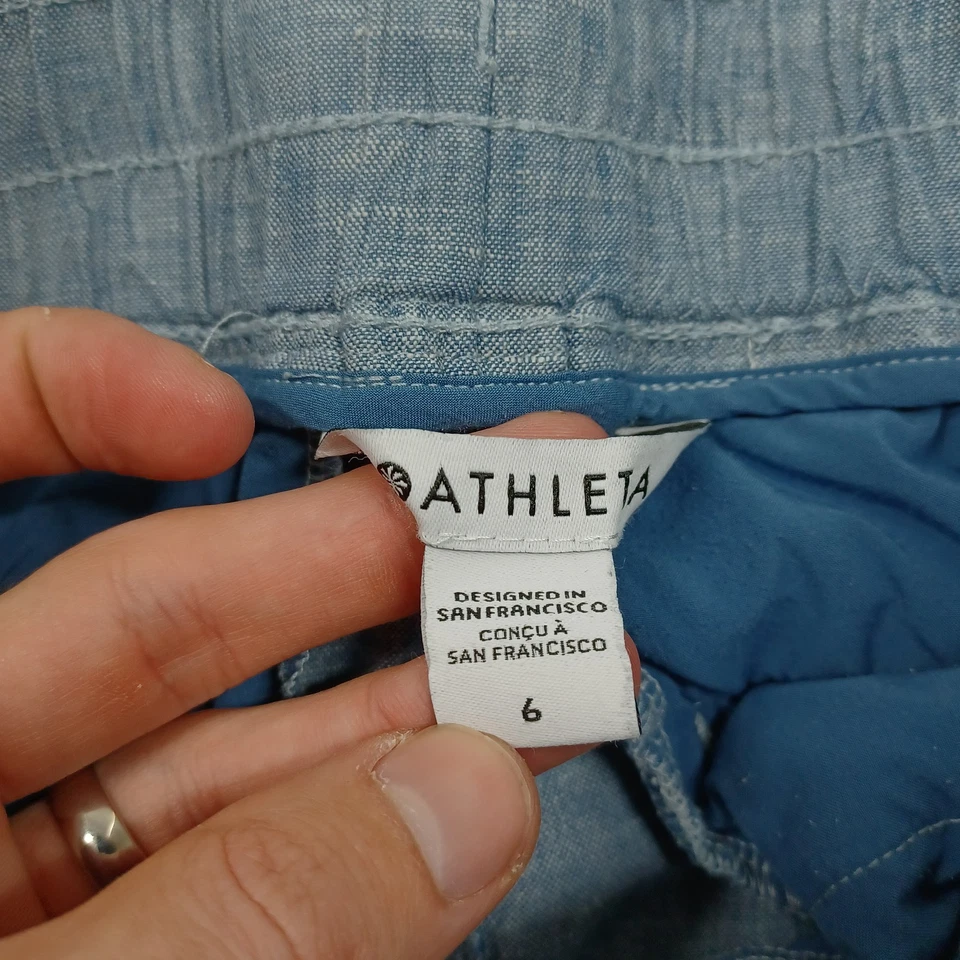 Pantalones Cortos Athleta Para Mujer 6 Azul Cabo Lino Cordones Bolsillos Preppy Informales Foto 2 de 4