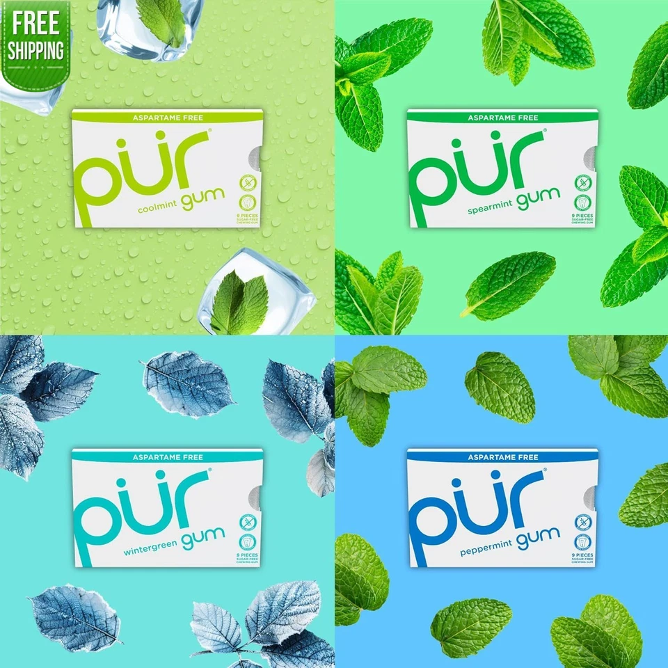 Goma PUR | Masticable sin aspartamo | 100% 9 unidades (paquete de 8), variedad  Foto 4 de 4