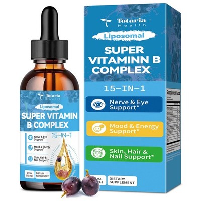 15-in-1 Liposomal Vitamin B Complex Pro, B Drops 2 Fl Oz (Pack of 1) 