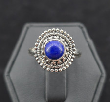 Sterling Lapis Lazuli Ring Size 6 Ornate Bohemian Beaded Boho Vintage Style 925