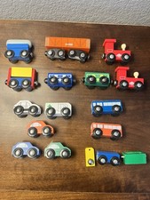 Mixed Lot 15 Wooden Magnetic Train Vehicles BRIO Battat Kidcraft Compatible