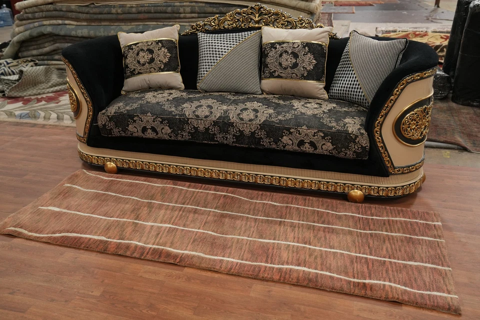 Rust Wool Modern Runner Rug 3x8 Abstract Hand-knotted Hallway Oriental Carpet - Image 3 of 4