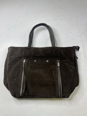 NWT ALLSAINTS FLEUR DE LIS EAST WEST TOTE SATCHEL EBONY/ SLATE GREY SUEDE