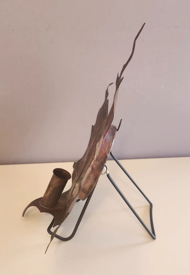 VTG Maple Leaf Sconce Candle Holder - by Don Felix Coppersmith  NH 11.75" tall - Image 4 of 4