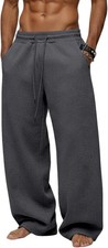 Men's Baggy Sweatpants Heavyweight Fleece Wide Leg Drawstring Sweat Pants,Casual