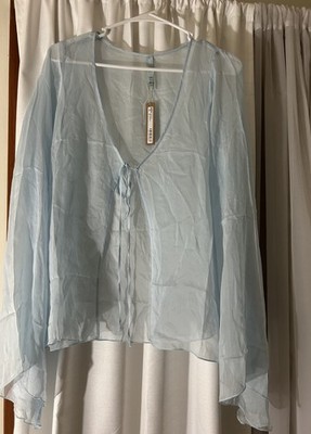 Skims NWT Romance Tie Front Tie Flowy Sleeves Celeste Size Medium