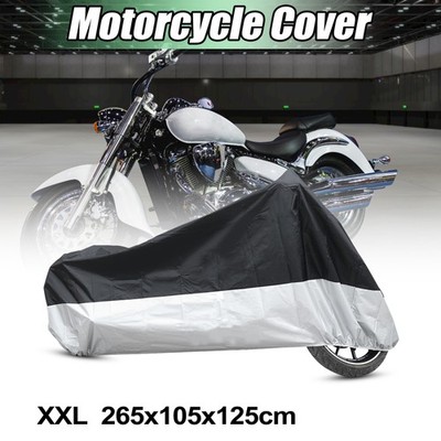 XXL 190T Rain Dust Motorcycle Cover Black+Silver Outdoor Waterproof UV Protector