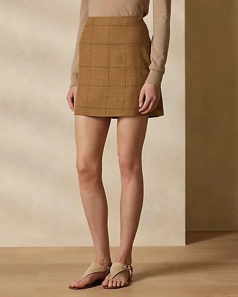 Ralph Lauren Purple Label Silk Blend Windowpane Motif Carreen Tweed Skirt Size 8