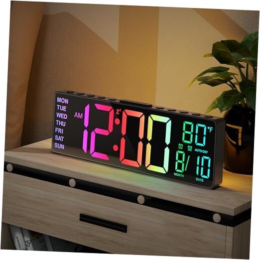 10.5-inch Digital Alarm Clock with RGB Colors, Date, and Month Display