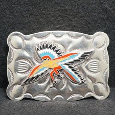 WG09149 REALLY NICE VINTAGE 1970s  NATIVE INDIAN CHIEF  ARTWORK BELT BUCKLE